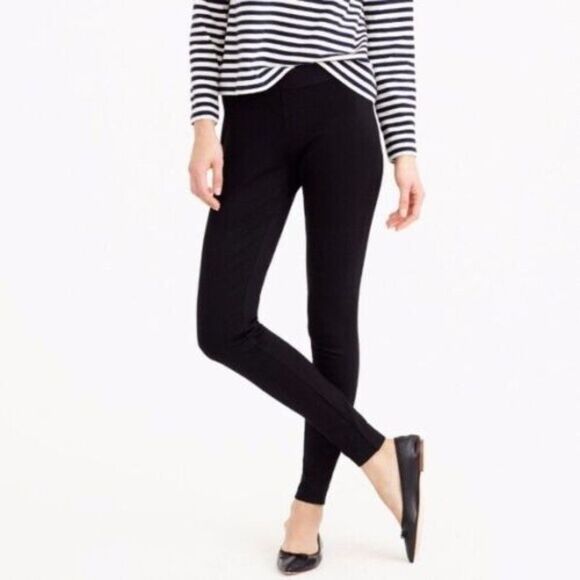 J Crew Mid rise Pixie Pant Leggings Black Size 10 Fitted Ponte Knit - Picture 1 of 9
